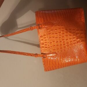 Brahmin Orange Crocodile-Embossed Shoulder Bag